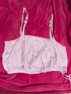 Urban Outfitters Light Pink Lace Trim Cropped Cami Tank Top Size Medium